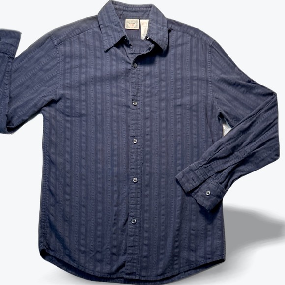 Stamp 10 Other - Stamp 10 Button Down Shirt Long Sleeve Navy Blue Dobby Stripe Diamond  Men Small